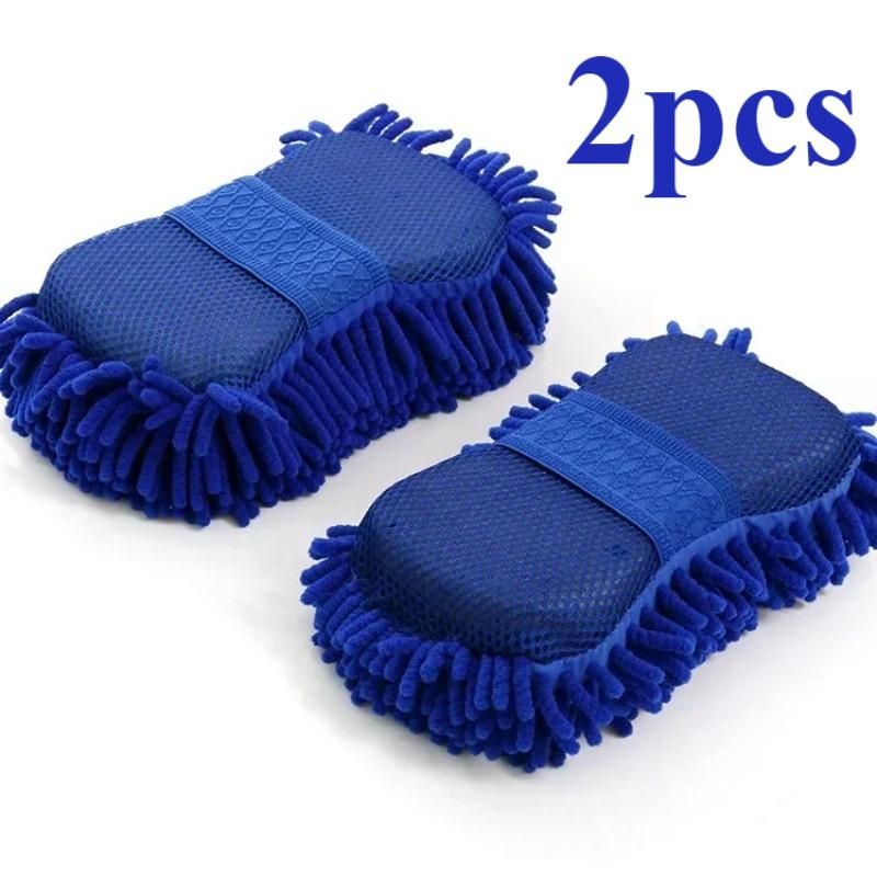 2Pc Blue Microfiber Chenille Car Wash Sponge Care Washing Brush Pad Cleaning Tool Auto Washing Towel Gloves Styling Accessories