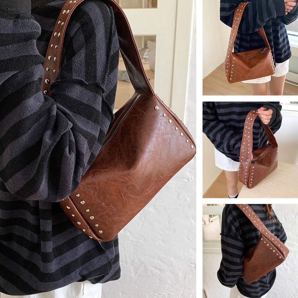 Retro Rivets Single-shoulder Bag Fashion Large Capacity Women's Hand-held Underarm Pouch Dumplings Wrapped Commuting Bag