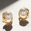 Twisted frame Baroque pearl earrings, irregular vortex metal, women's large imitation pearl earrings, elegant retro jewelry gifts