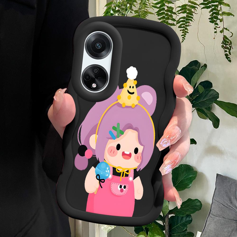 

Окрашенный узор Big Wave Edge Мягкий силиконовый материал Macaron чехол для телефона противоударный защитный резиновый чехол для OPPO Reno Realme OPPO A78 5G чёрный