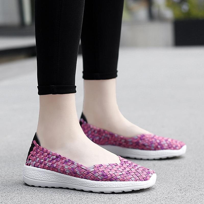 Mocassini Estivi Rosa Scarpe da Passeggio sulla Spiaggia Donna Multicolore Intreccio Casual Morbidi Slip-on Mocassini Piatti Intrecciati Scarpe da Ginnastica Taglie Forti