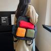 Color Contrast Backpack Women's Large Capacity Commuter Handbag Multi-Functional Plaid Tote Bag