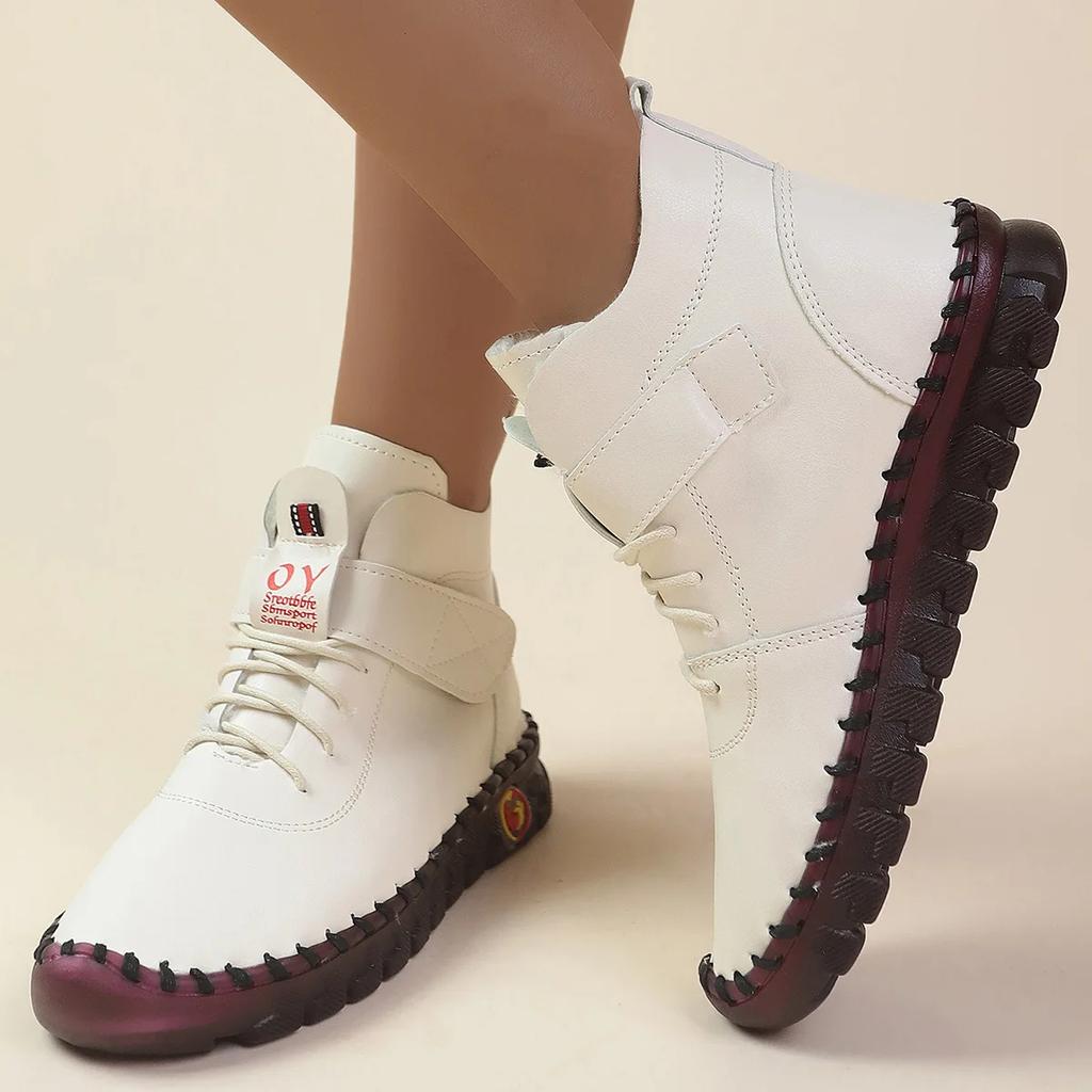 Winter Large Size Women's Boots with Lace round Head Furry Warm Inner Short Boots Female Cross-Border New Style Slip-On Shoes