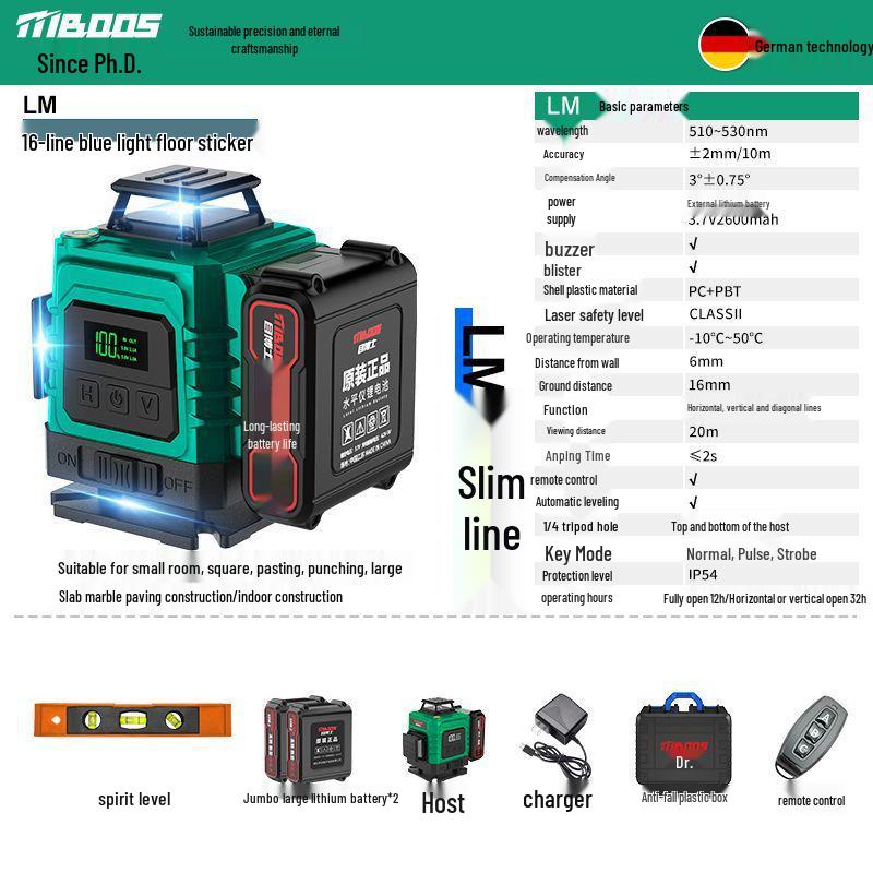 12-Line Green Infrared Laser Level: Wall-Mounted, Floor, Outdoor Automatic Leveling Tool