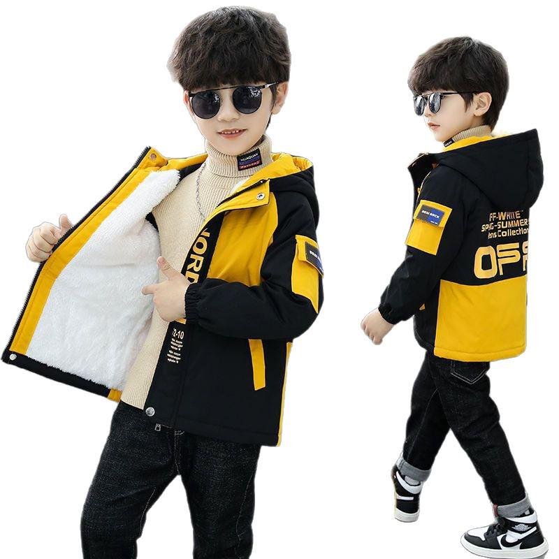 Boys' Fleece-Lined Windbreaker: Autumn-Winter Cotton-Padded Jacket