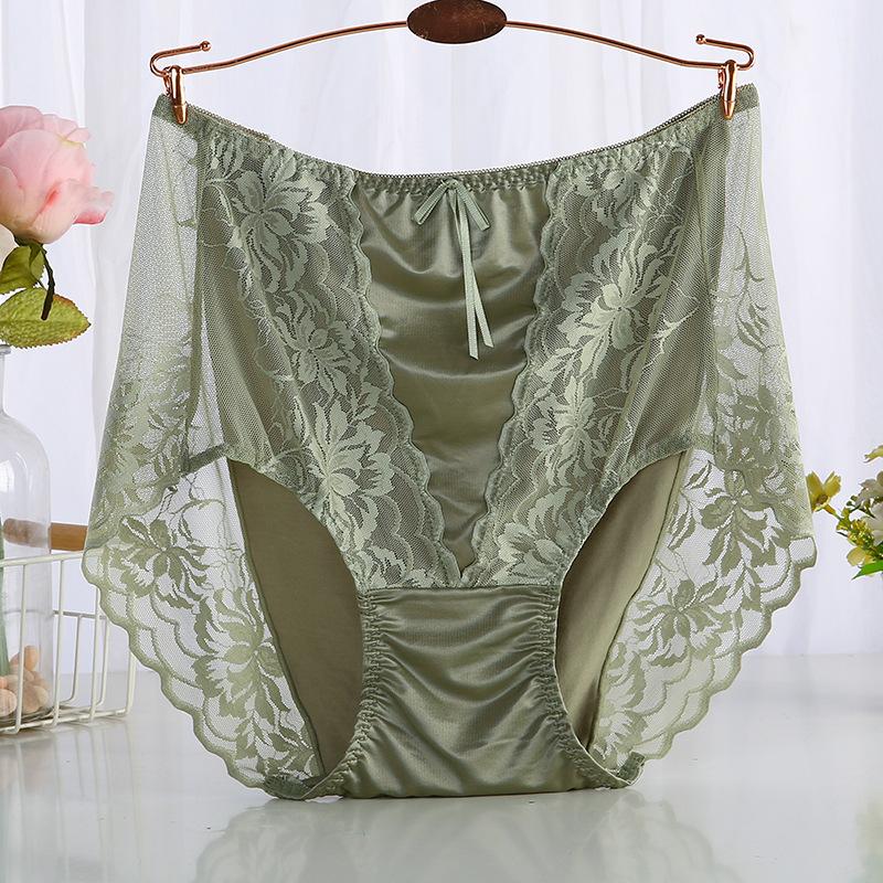 Plus Size Sexy Lace Seamless Panties High-Rised Mesh Briefs Soft Breathable Underpants Lightweight Underwear