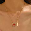 Valentine's Day Red Zircon Heart Sword Pendant Necklace In European & American Style