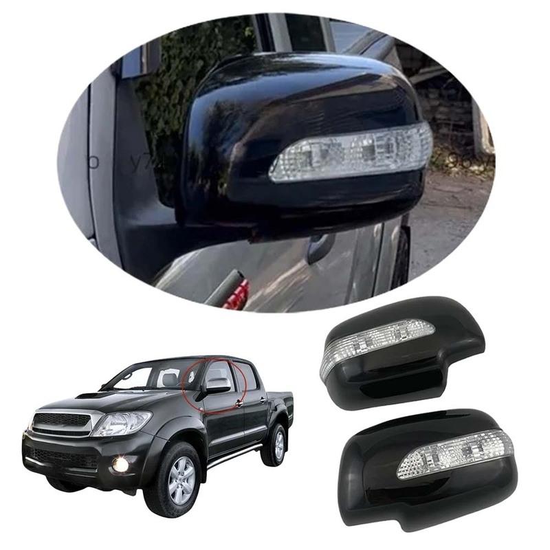 Door Mirror Cover With LED For Hilux Vigo Fortuner Innova 2006-2014 Decoration Chrome Silver Carbon Fiber Glossy Black Styling