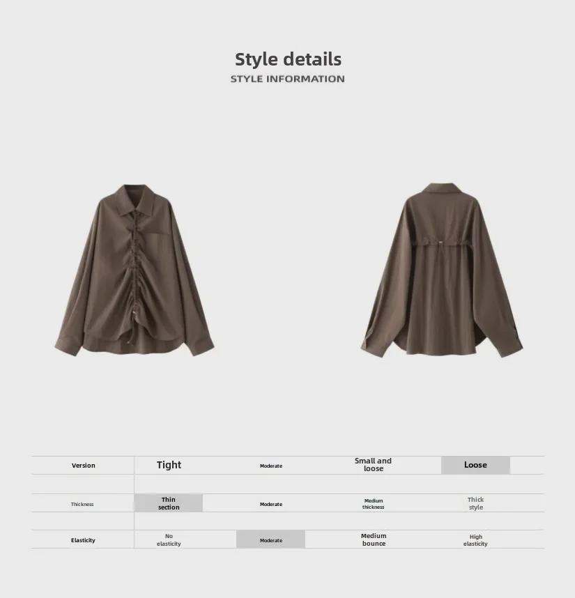 Louvre Autumn Korean Style Drawstring Shirt - Loose Fit Casual Top for Women