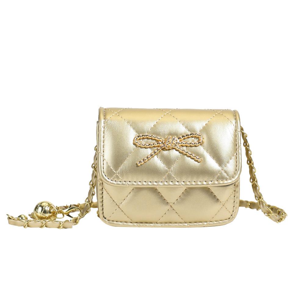 Bow Simple Golden Decoration Solid Color Leather Children Chain Bag Shoulder