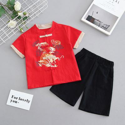 Boys Short-sleeved Hanbok Suit Kids Chinese Style Ancient Tang Suit Baby Summer Breathable Ancient Style Performance Show Clothes Outfit