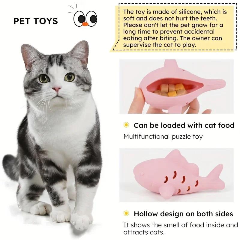 Cat Interactive Chew Toy Pet Food Leakage Simulated Fish Bite-Resistant Kitten Toy Teeth Grinding Chewing Cat Toy Supplies