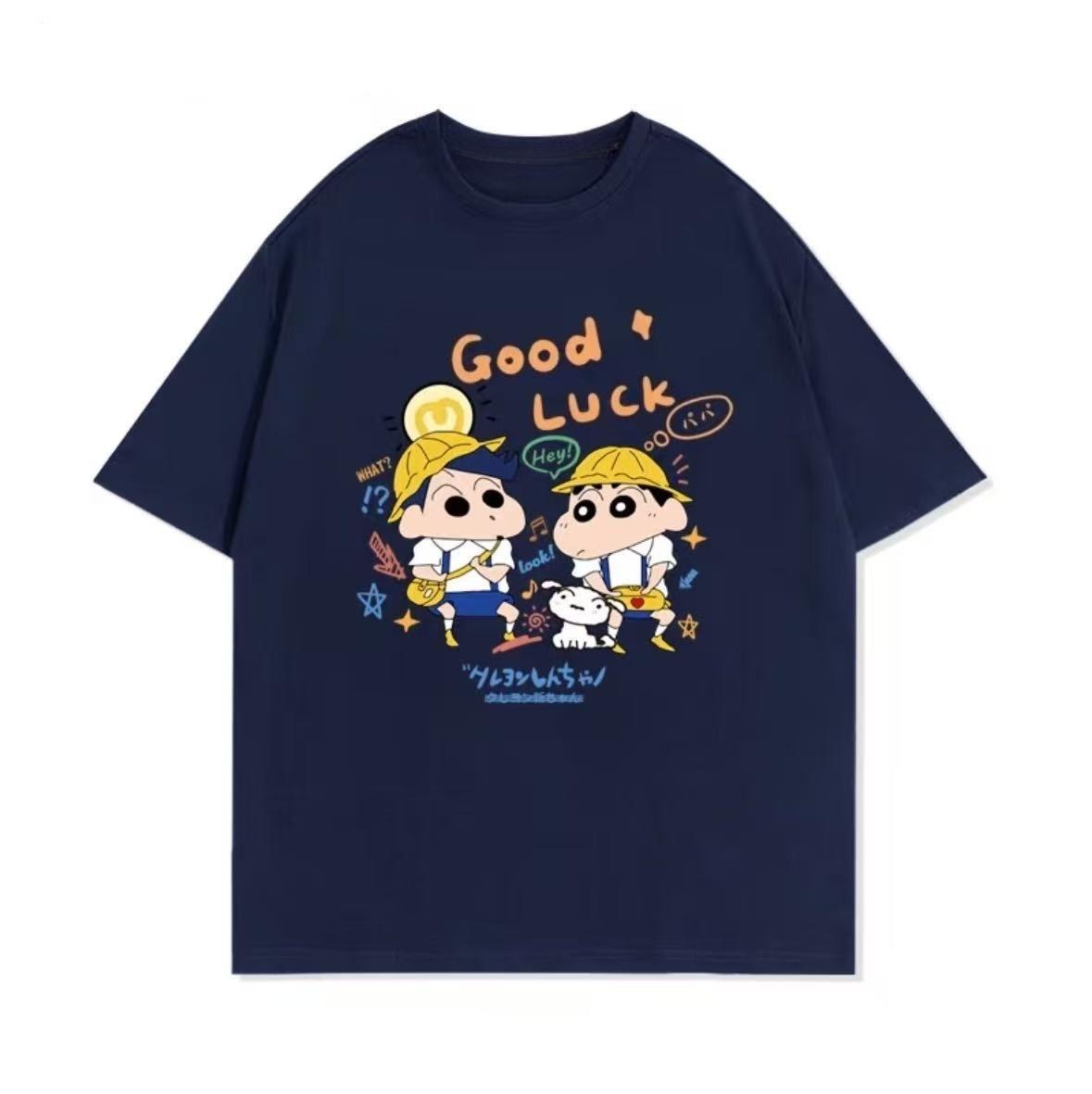 

2026 Summer Comic Form Crayon Shinchan Image 100 Cotton Printed Oversize Casual Tshirt Adult Children Parentchild Top y2k S