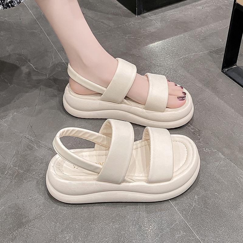 Thick-soled one-word beach shoes 2024 summer new round head one-pedal comfortable simple height-increasing cool slippers Roman shoes