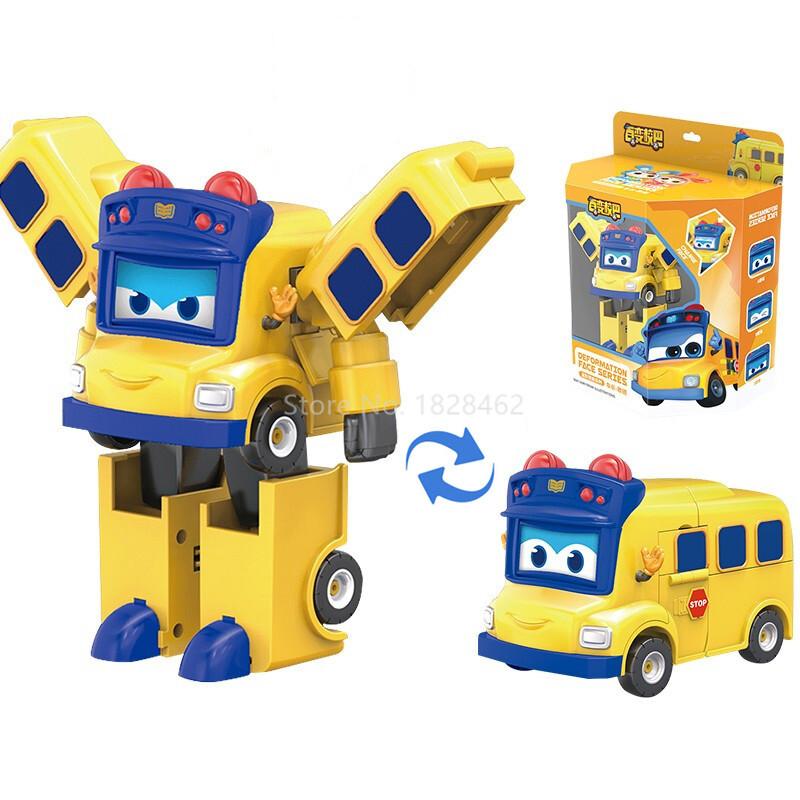 ABS Gogo Bus Transformation Vehicle 3 Changeable Face Expression Action Figures Deformation Ambulance/Police/Fireman Slide Toys