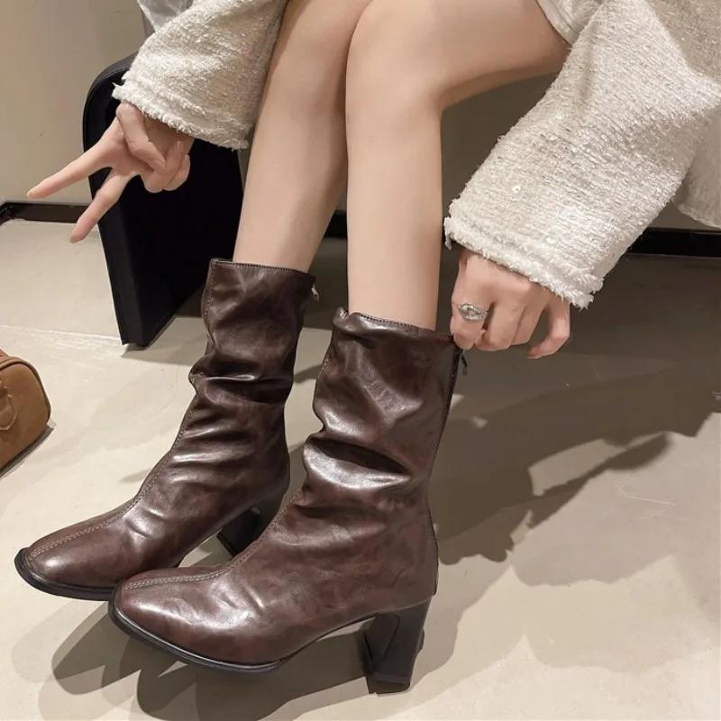 Fashion High Heeled Skinny Booties Women's Shoes 2025 New Spring and Autumn Single Boots Winter Pointed Toe Temperament
