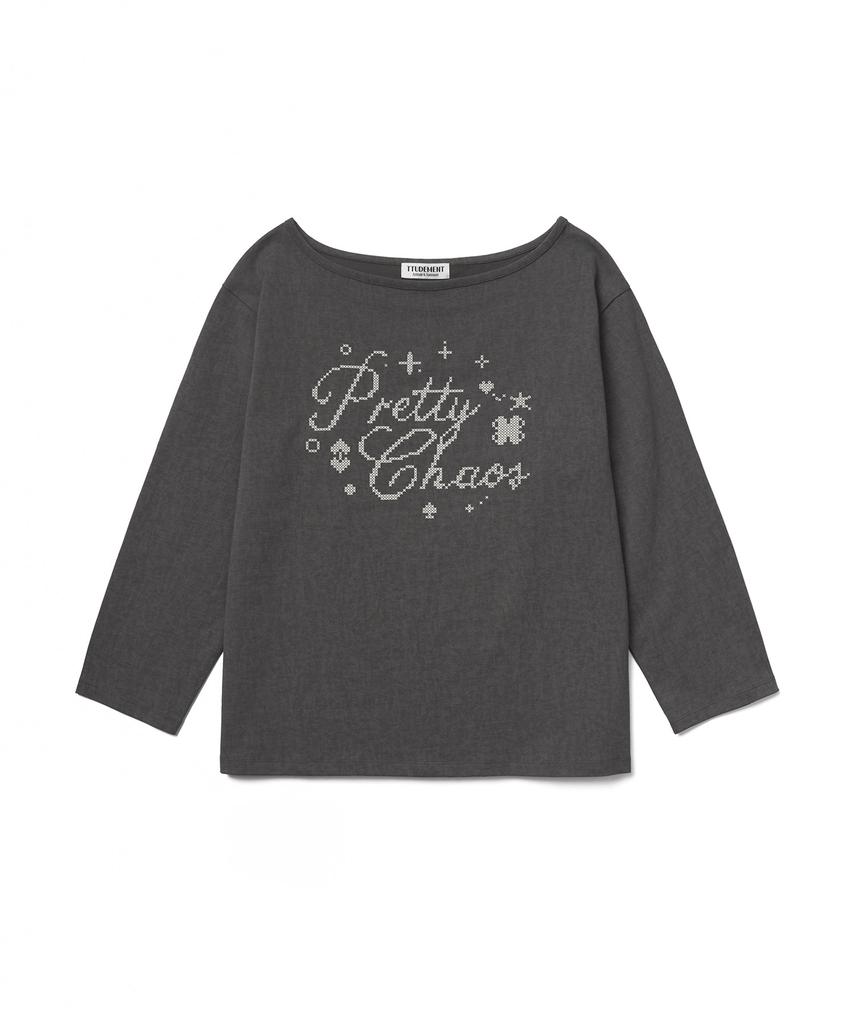 Tudument Off-Shoulder Pigment T-Shirt_Charcoal