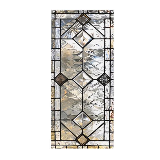 Stained Glass Effect Window Film Geometric Pattern Decorative Static Cling UV Block Heat Control Vintage Rainbow Window Sticker for Living