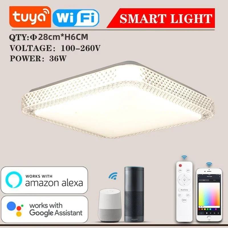 

Tuya Интеллектуальный светодиодный потолочный светильник Square RGB Dimming Control Alexa Google Audio Control Home Bedroom Decoration Home Light чёрный