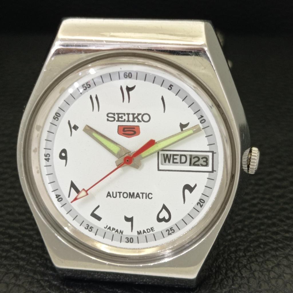 JAPAN VINTAGE SEIKO 5 AUTOMATIC 6309A MENS ARABIC WHITE DIAL WATCH a702668-1 R209-a702668