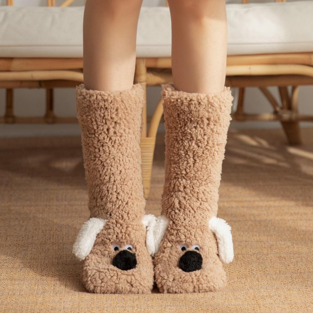 Cute puppy Women Long Socks Fluffy Sleeping Warm Hosiery Casual Home Floor Socks  Christmas Gifts