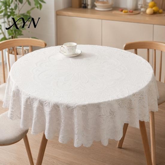 Durable Lace Table Cover Square Floral Doily, Scalloped White Tablecloth, Vintage Style Small Non-shrinking Tablecloth for Coffee Side Tea Party Home