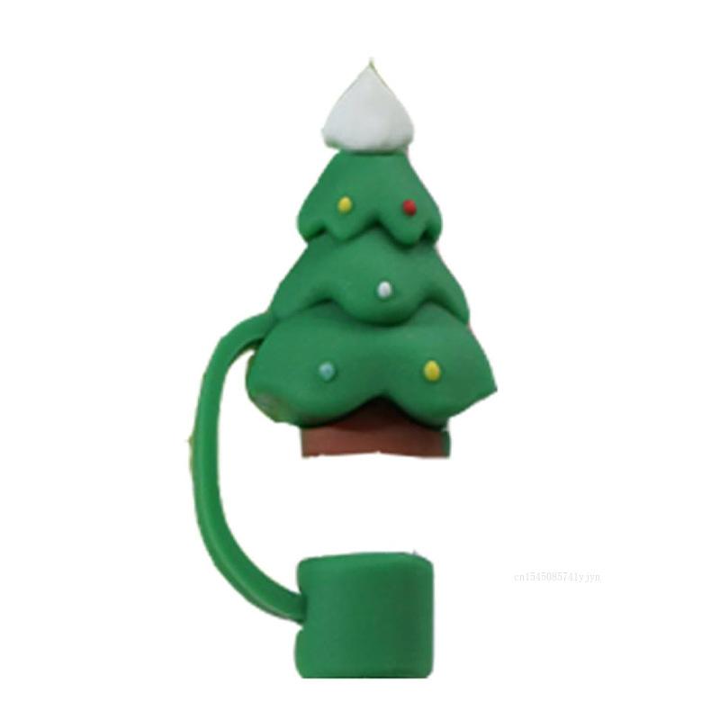 Christmas New Silicone Straw Cover 10mm Large Diameter Reusable Straw Tips Cartoon Cute Holiday Gift Dust Cap Party Xmas Decor