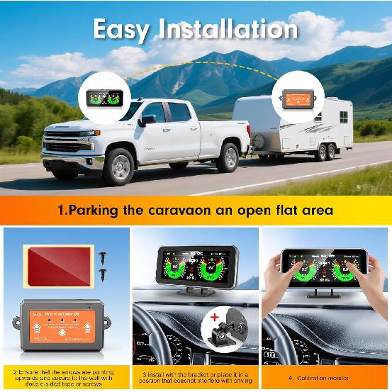 GEARGO RV Leveling System - Smart Wireless Leveler For Travel Trailers, Easy Setup & Real-Time Alerts, Must-Have Camper Accessories (No App Needed)