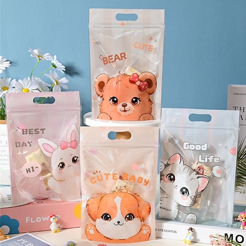 50Pcs Cartoon Animal Plastic Bags Snowflake Crisp Cookies Nougat Portable Ziplock Self Sealing Party Gift Packaging