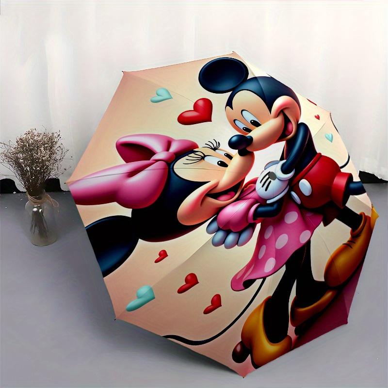 Mickey Mouse, Minnie Mouse Automatic Opening and Closing Umbrella, Compact Travel Umbrella, Lightweight and Portable, Suitable for Beach Com