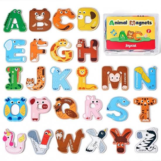 JoyCat Wooden Thick Alphabet Magnets for Toddlers Fridge Large Size Cute Animal Colorful ABC Magnetic Letters 26 Uppercase Letters Educational Toy