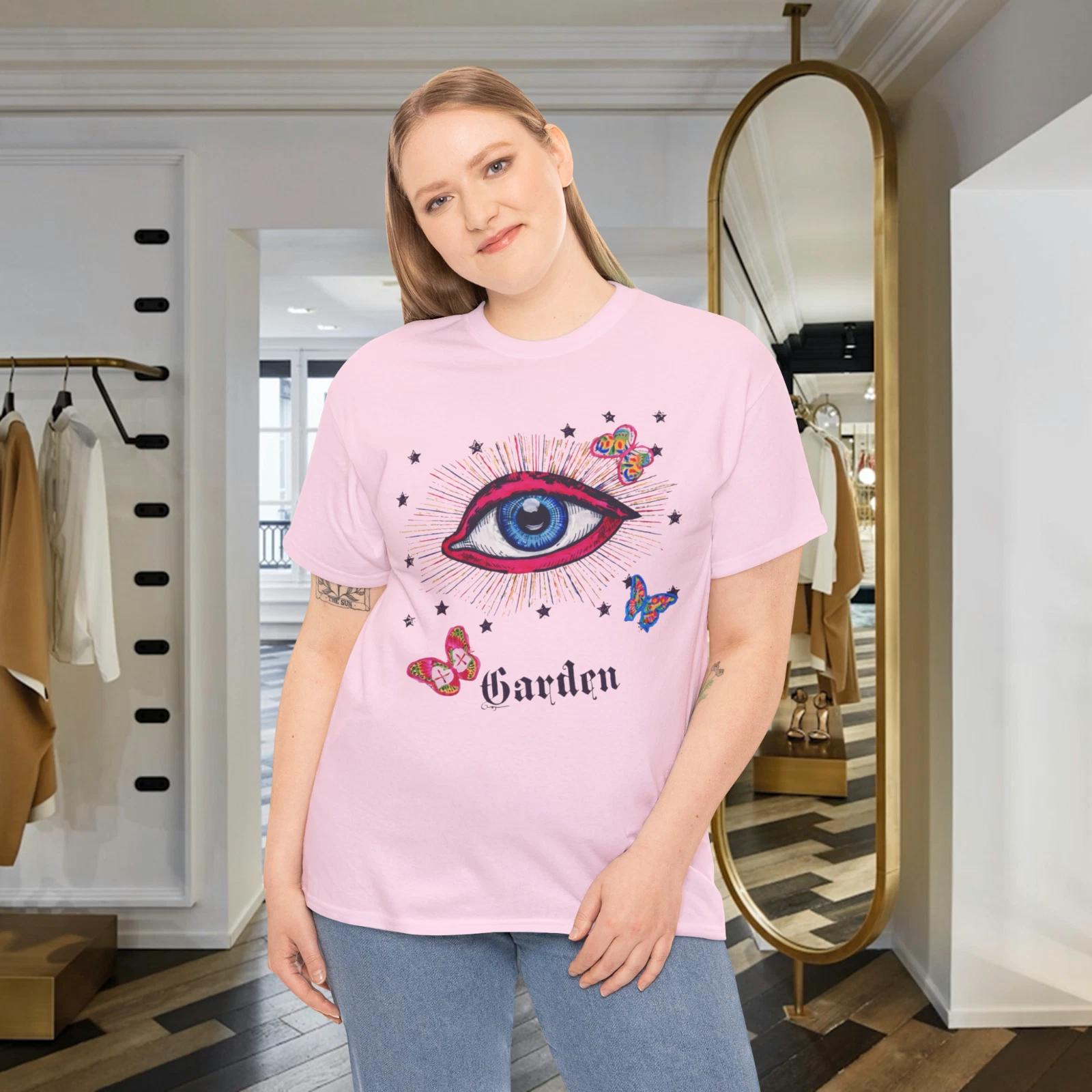 Mystic All-Seeing Eye Butterfly T-Shirt Pink Esoteric Garden Art Graphic Tee M