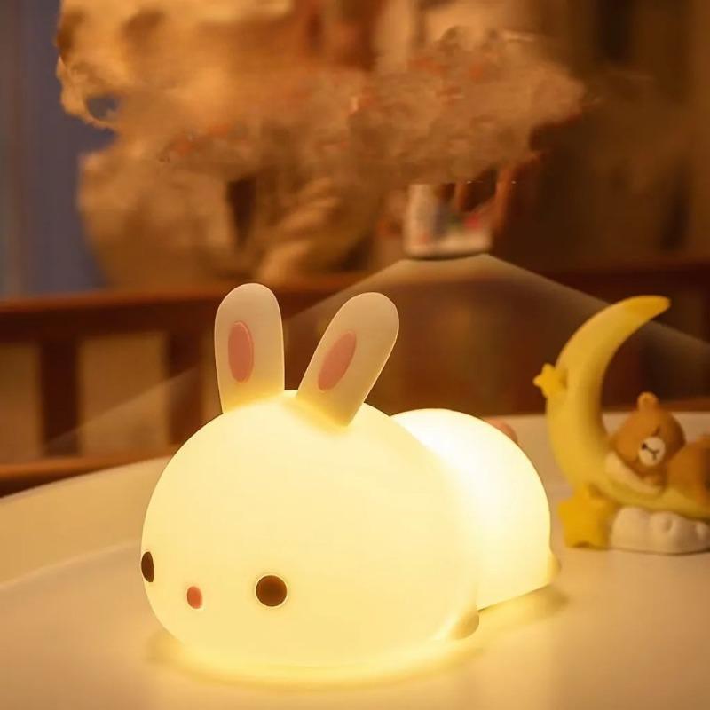LED Rabbit Silicone Night Light Rechargeable Soft Light Kids Birthday Gift  Sleep Companionship Night Light Bedroom Decoration
