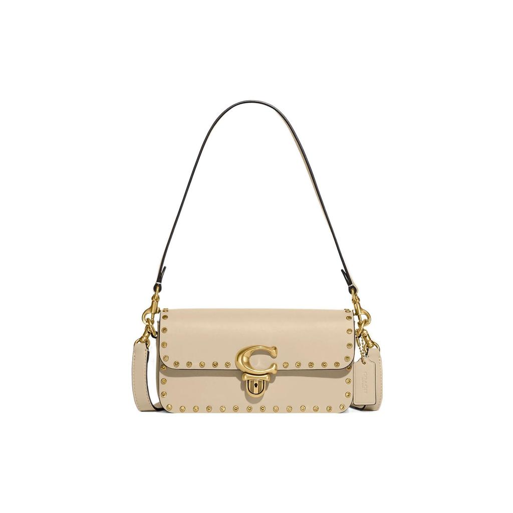 Coach Studio 20 Lock Closure Studded Decor Glove Tanned Leather Tote Shoulder Bag Small Women handbags Ivory CE763-B4IY