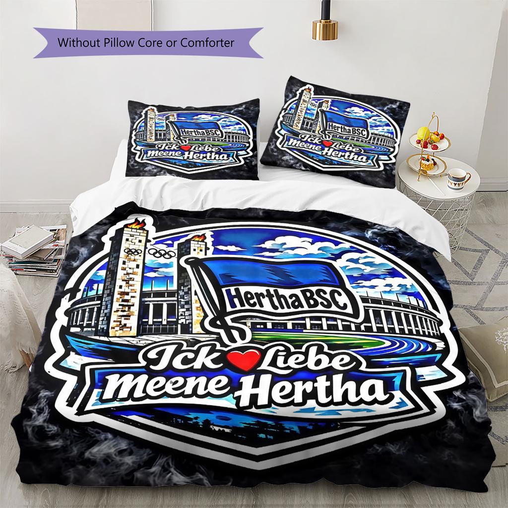 Hertha BSC Pattern Bedding,Quilt Set Quilt Cover Pillowcase Home Birthday Gift(1 * Duvet Cover + 2 * Pillowcase, Without Core)