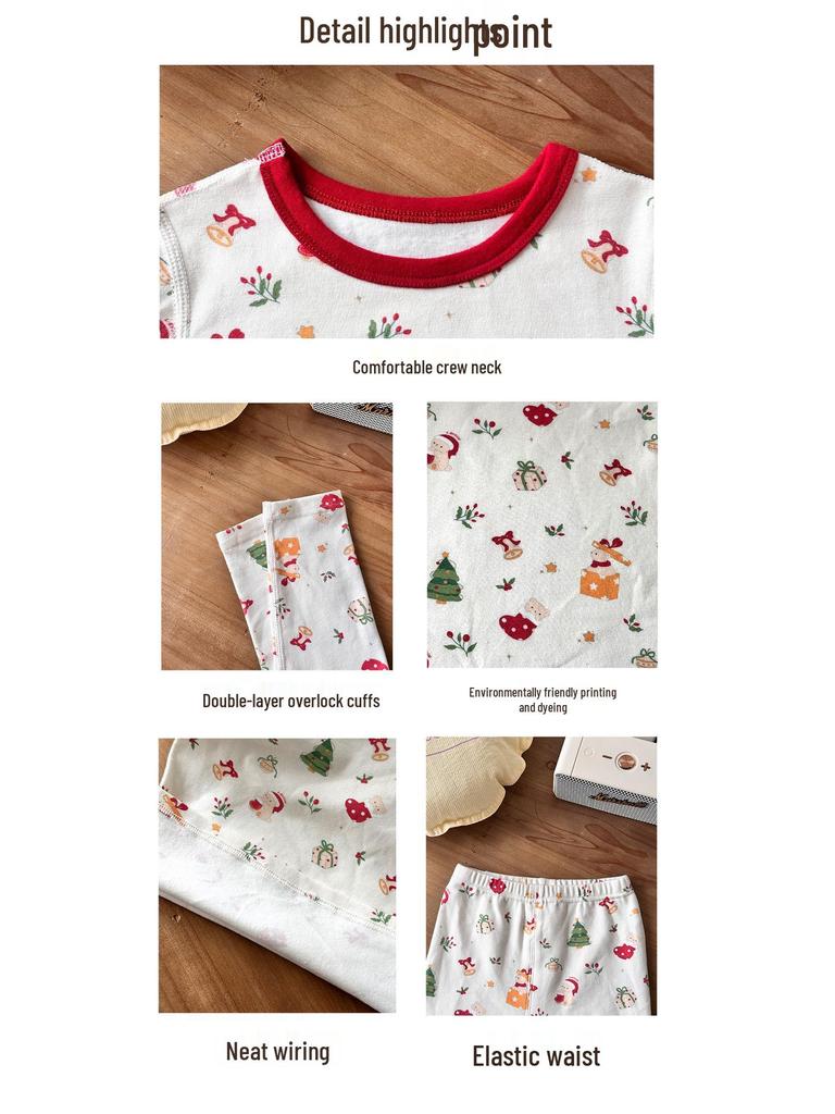 Unisex Children's New Year Christmas Pajamas: 280g Wool Stretch Baby Warm Home Set
