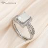 Trendy Luxury Rectangle Crystal Resizable Rings For Women Wedding Party Fashion Rose Gold Color Cubic Zirconia Jewelry Gift
