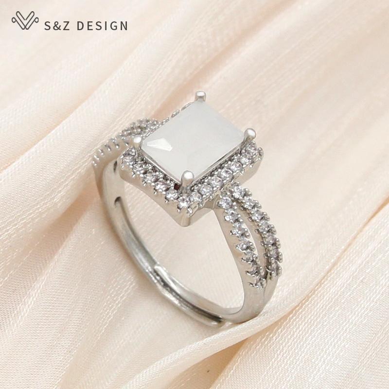 Trendy Luxury Rectangle Crystal Resizable Rings For Women Wedding Party Fashion Rose Gold Color Cubic Zirconia Jewelry Gift