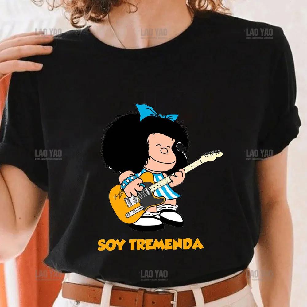Kawaii Dinge werden von Frauen erledigt T-Shirt Mafalda Cartoon Mädchen Y2k Basic Oberteile O-Ausschnitt Polyester Herren T-Shirt Humor Geschenk
