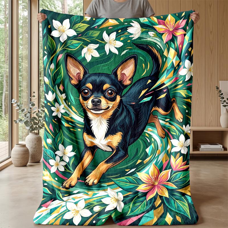 Floral Canine Fantasy Theme blanket Lightweight Warm Flannel Blanket Decorative Throw Blanket for Home Decoration