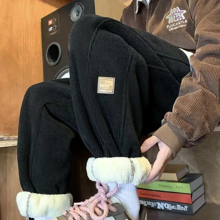 Winter Men Pants Lamb Corduroy Men's Padded Trousers Korean Men's Large 6XL Sport Plush Thickened Casual Men's Trousers