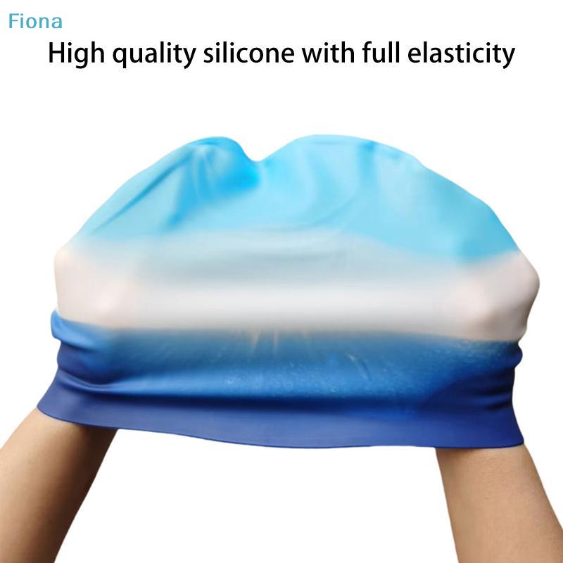Gradient Color Silicone Swim Cap, Waterproof Elastic Swimming Cap for Adults and Kids