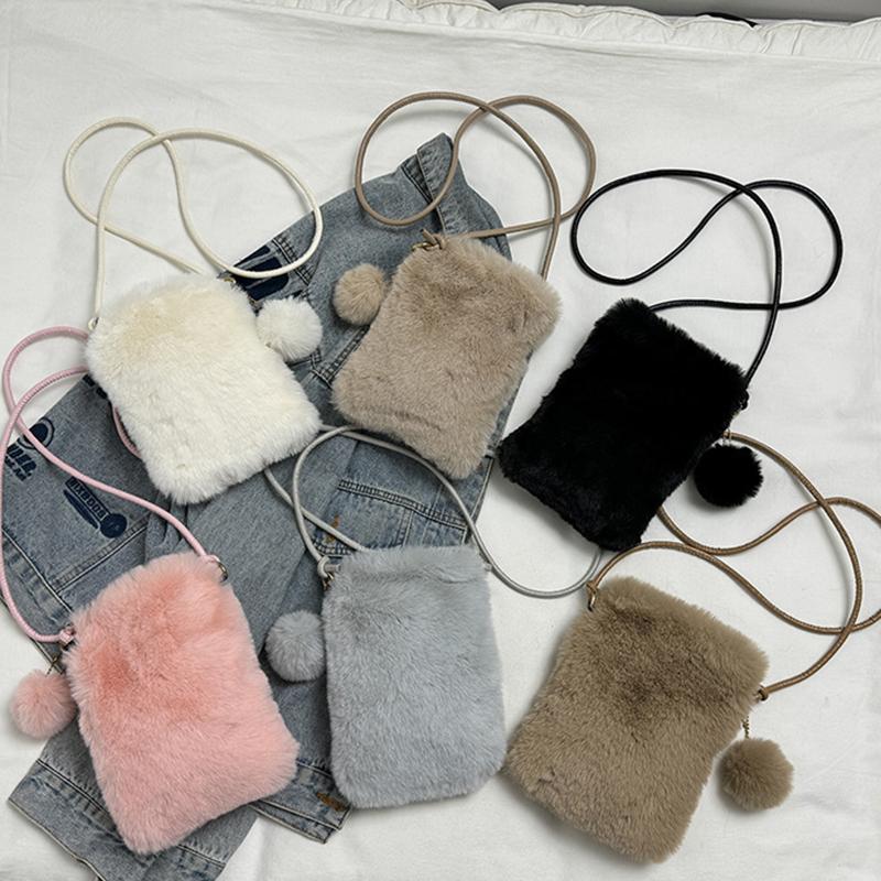 Yogodlns New Plush Shoulder Bag For Women, Mini Solid Color Plush Wallet, Cute And Versatile For Coins, Cell Phone Pouch