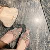Premium Square Buckle Rhinestone Pointed Head Shallow Mouth Fairy Flat Shoes Women's Single Shoes