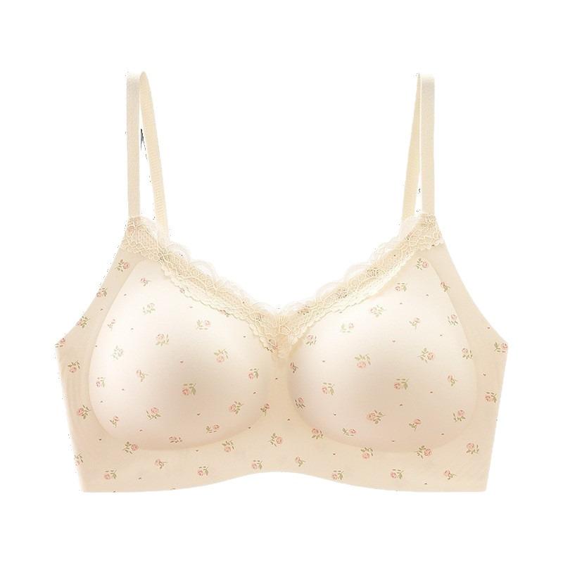 Women Seamless Wirefree Floral Print Comfortable Anti Sagging Push Up Bra
