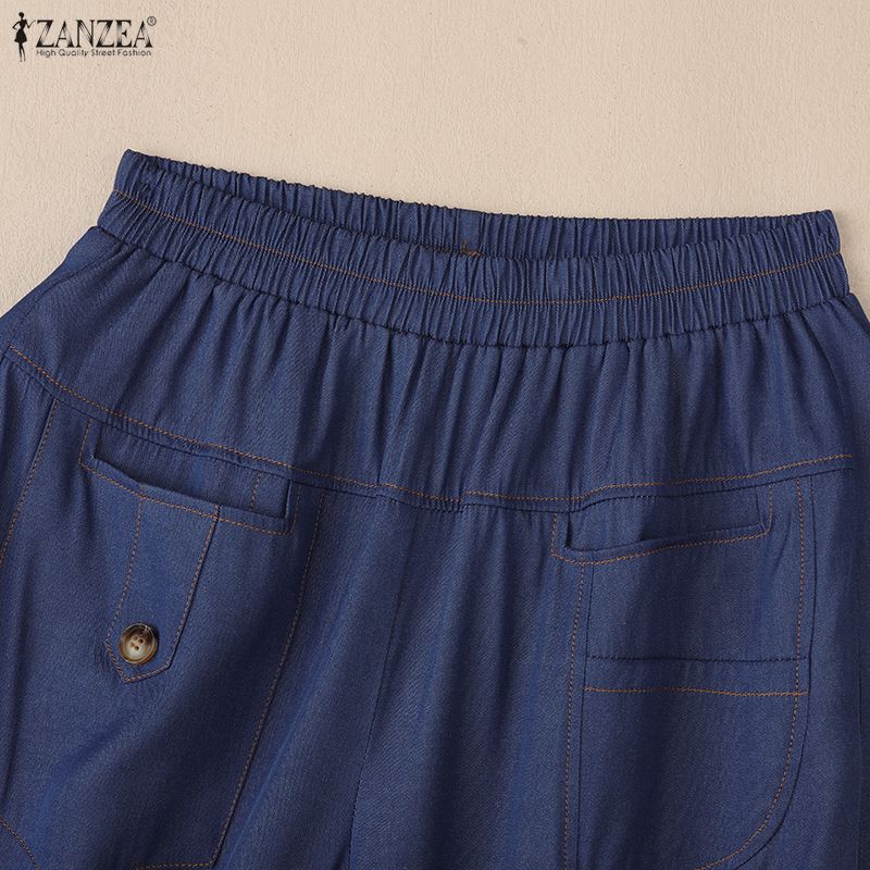 ZANZEA Women Summer Casual Elastic Waist Loose Cropped Pants