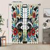 curtainBIIHUDU Raccoon& Floral Print Curtains- Vibrant Blue   Black& White Design with Colorful Flowers   Rod Pocket for Easy Hang