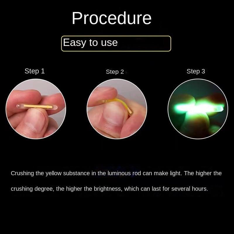 50 stk/parti 2,2-4,5 mm lys nattfiske dupp stanglys mørk glødepinne fiske