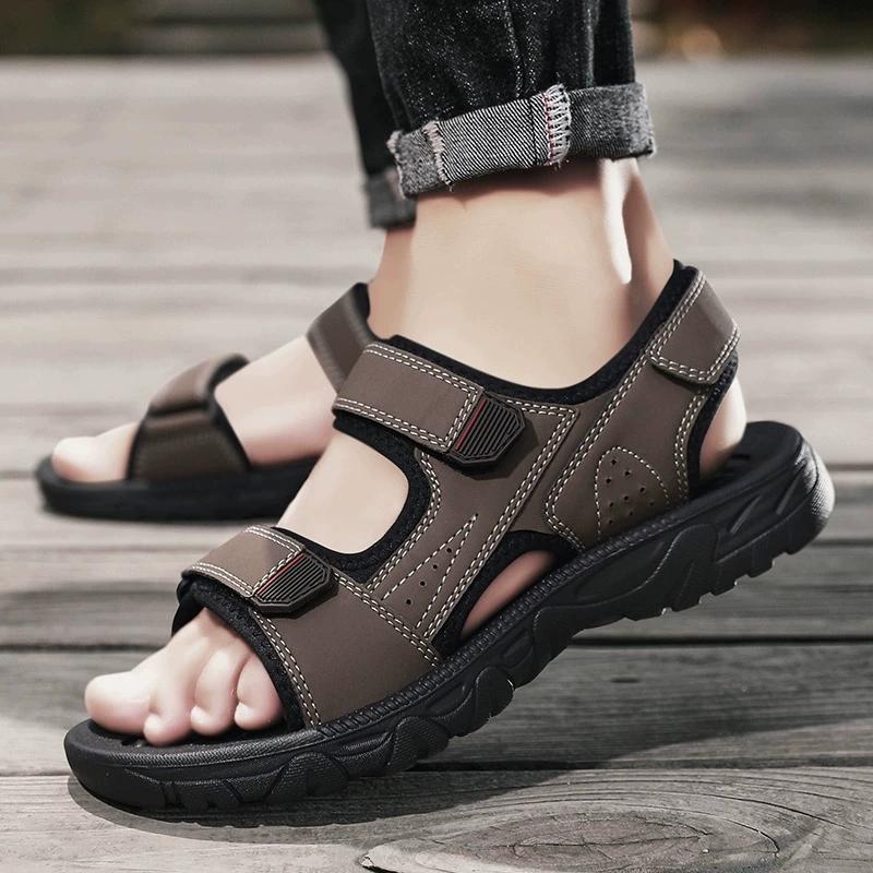 

Lightweight Sports Sandals Summer Style Non-Slip Driving Shoes for Men Beach Shoes Wear-Resistant Large Size Velcro Shoes 47 коричневий