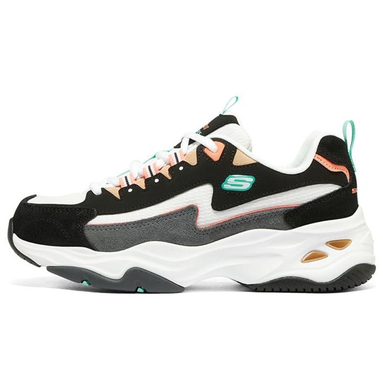 Skechers DLites 4.0 Fabric Leather Lightning Panda Casual Low Top Dad Shoes Women sneaker Black Coral 149498-BKCL 35